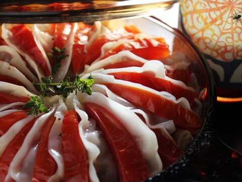 白菜と茄子のヘルシー餃子をトマト蒸し鍋で！